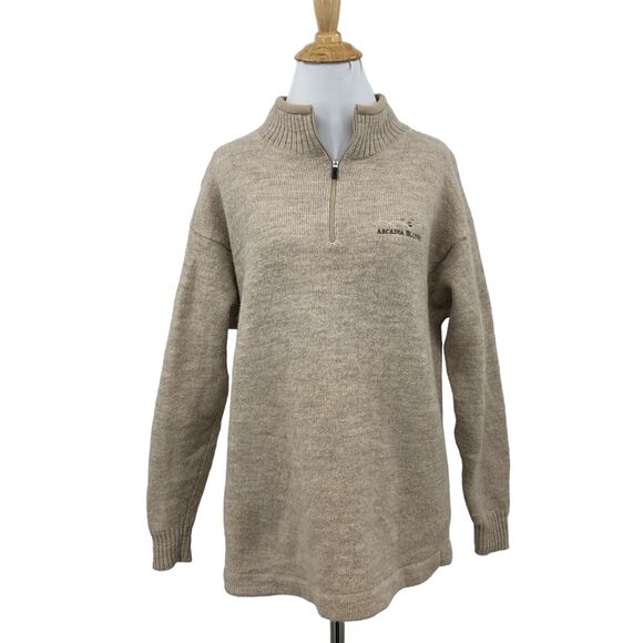 Straight Down Sweater Womens L Large Beige Quarter Zip Wool Knit Arcadia Bluffs - Picture 1 of 11